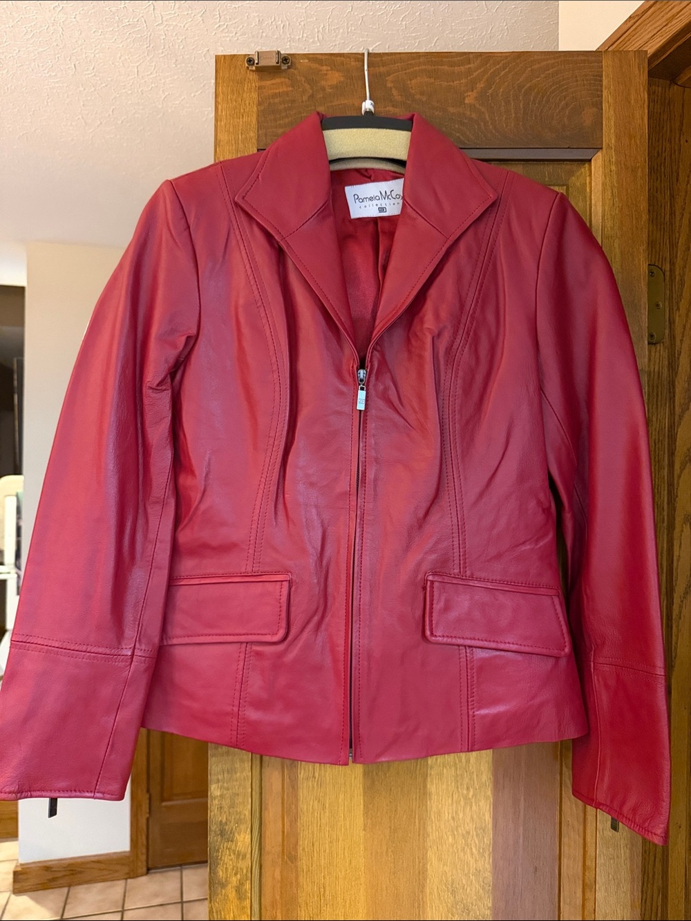 Pamela McCoy Red Leather Zip Jacket